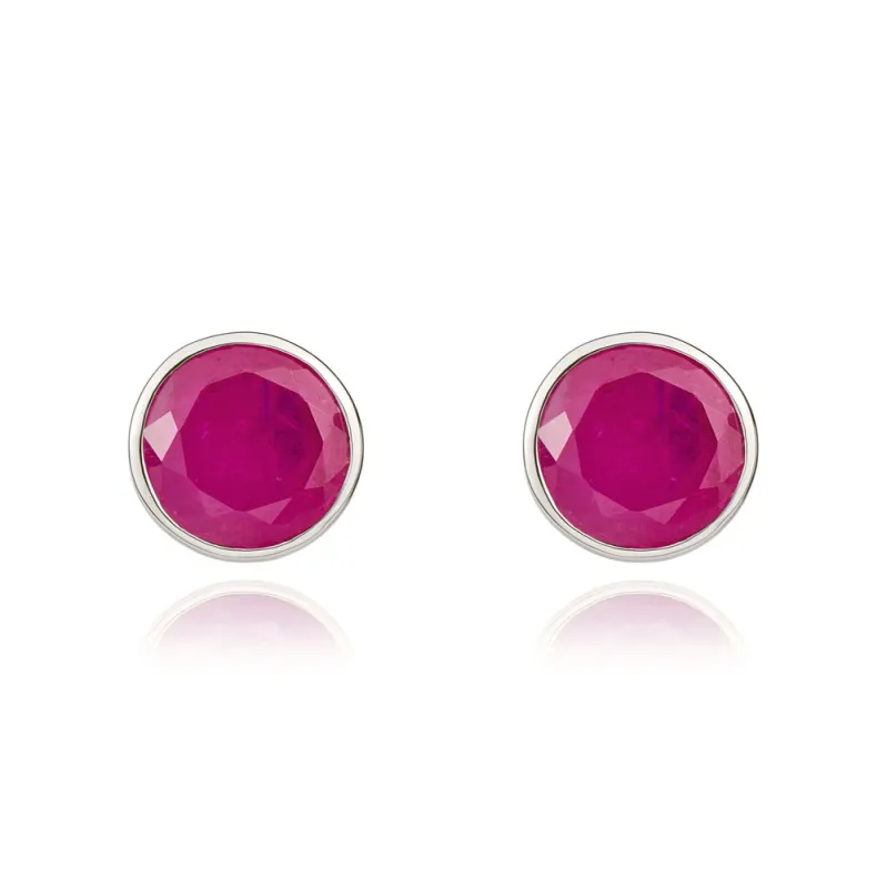 9ct White Gold Ruby 5mm Round Rub Over Set Stud Earrings made by C.W. Sellors