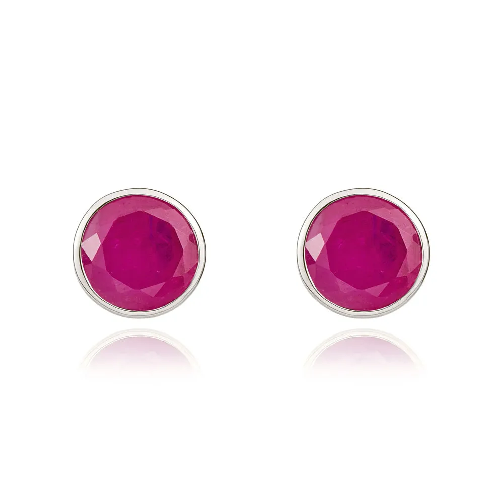 9ct White Gold Ruby 5mm Round Rub Over Set Stud Earrings sold by C.W. Sellors