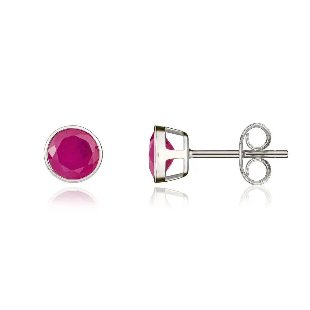 9ct White Gold Ruby 5mm Round Rub Over Set Stud Earrings sold by C.W. Sellors product image thumbnail 2