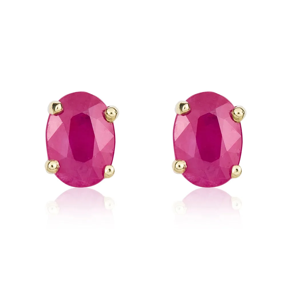 9ct Yellow Gold Ruby 7x5mm Oval Claw Set Stud Earrings sold by C.W. Sellors