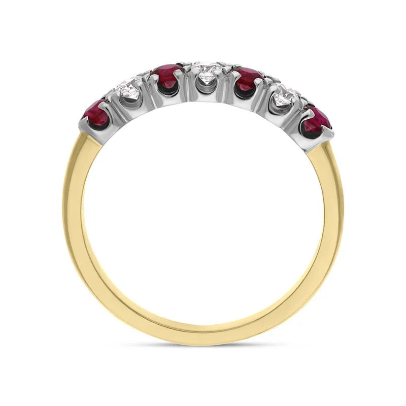 18ct Yellow Gold Ruby Diamond Seven Stone Half Eternity Ring sold by C.W. Sellors product image thumbnail 2