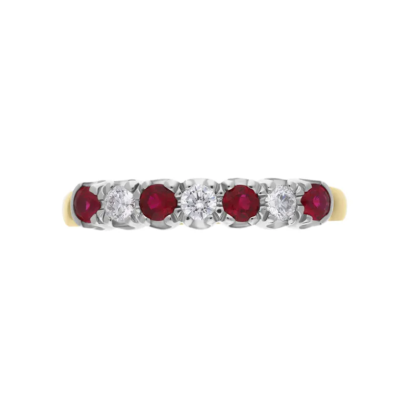 18ct Yellow Gold Ruby Diamond Seven Stone Half Eternity Ring sold by C.W. Sellors product image thumbnail 3