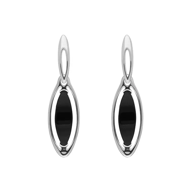 Sterling Silver Whitby Jet Marquise Open Edge Drop Earrings sold by C.W. Sellors