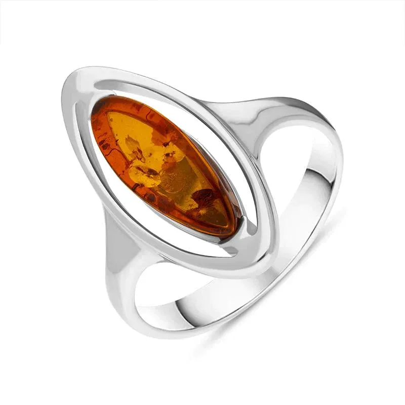 Sterling Silver Baltic Amber Open Marquise Ring made by C.W. Sellors