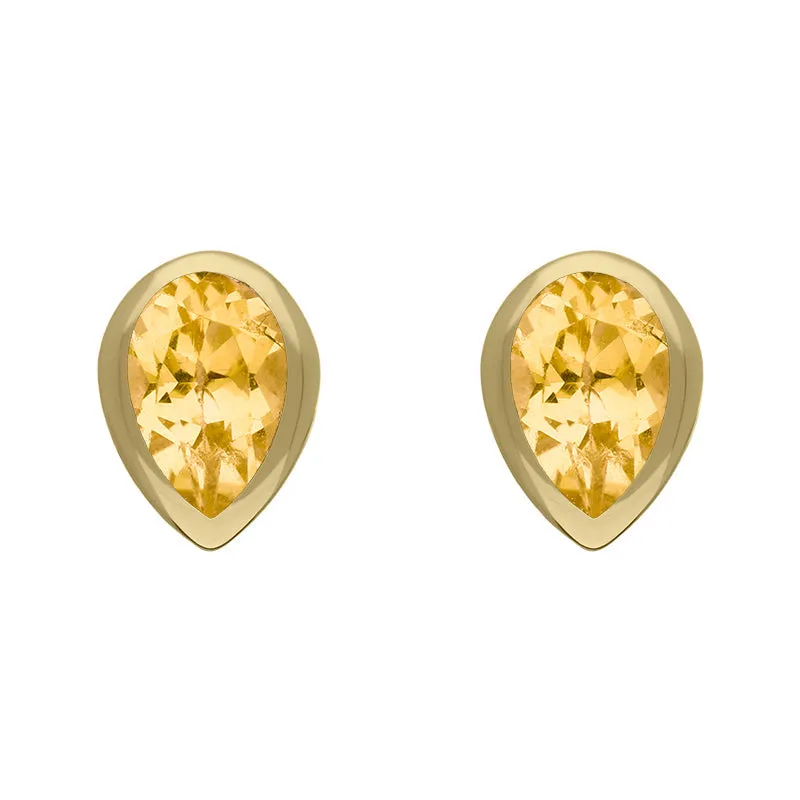 9ct Yellow Gold Sterling Silver Citrine Stepping Stones 5x7mm Pear Stud Earrings made by C.W. Sellors