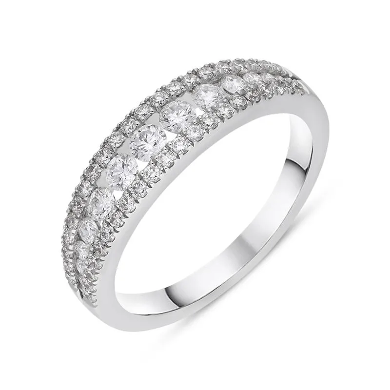 18ct White Gold Diamond Three Row Claw Set Graduating Ring made by C.W. Sellors