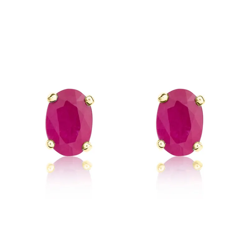 9ct Yellow Gold Ruby 6x4mm Oval Claw Set Stud Earrings made by C.W. Sellors