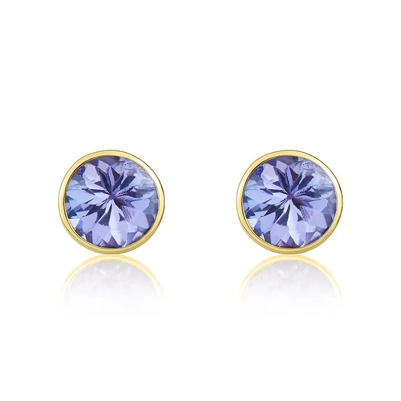 9ct Yellow Gold Tanzanite 5mm Round Rub Over Set Stud Earrings made by C.W. Sellors