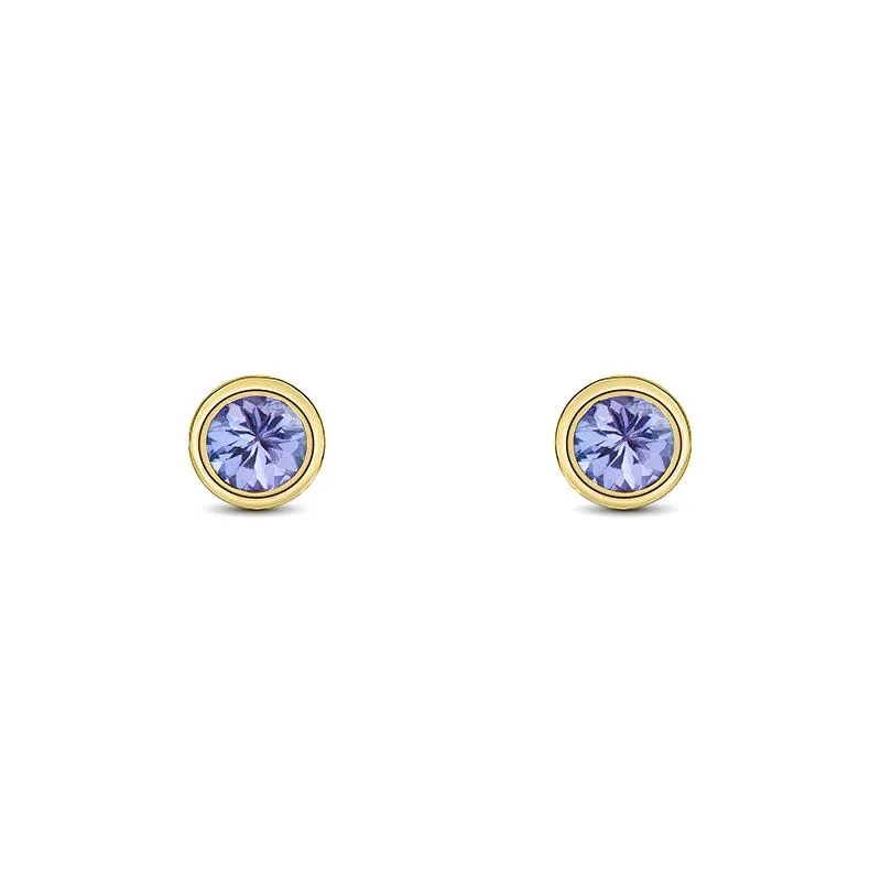 9ct Yellow Gold Tanzanite 3mm Round Rub Over Set Stud Earrings made by C.W. Sellors
