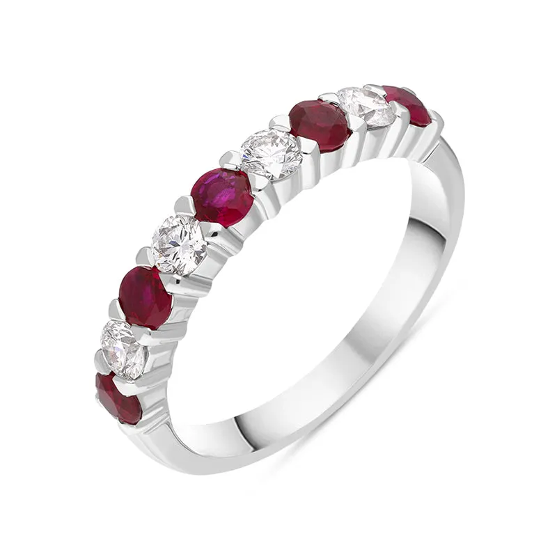 18ct White Gold Ruby Diamond Half Eternity Ring sold by C.W. Sellors