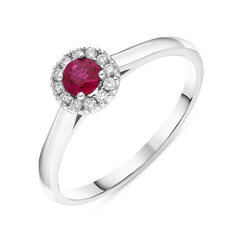 18ct White Gold Ruby Diamond Round Cluster Ring made by C.W. Sellors