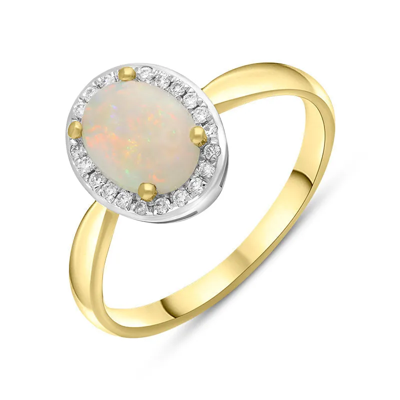 18ct Yellow Gold Opal Diamond Oval Cluster Ring made by C.W. Sellors