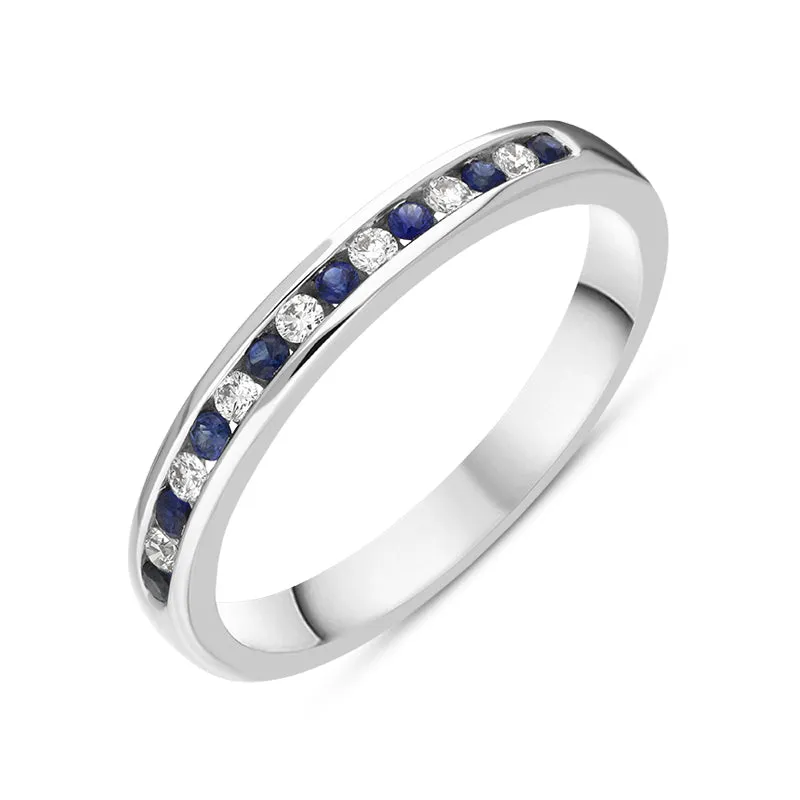 18ct White Gold Sapphire Diamond Half Eternity Ring made by C.W. Sellors