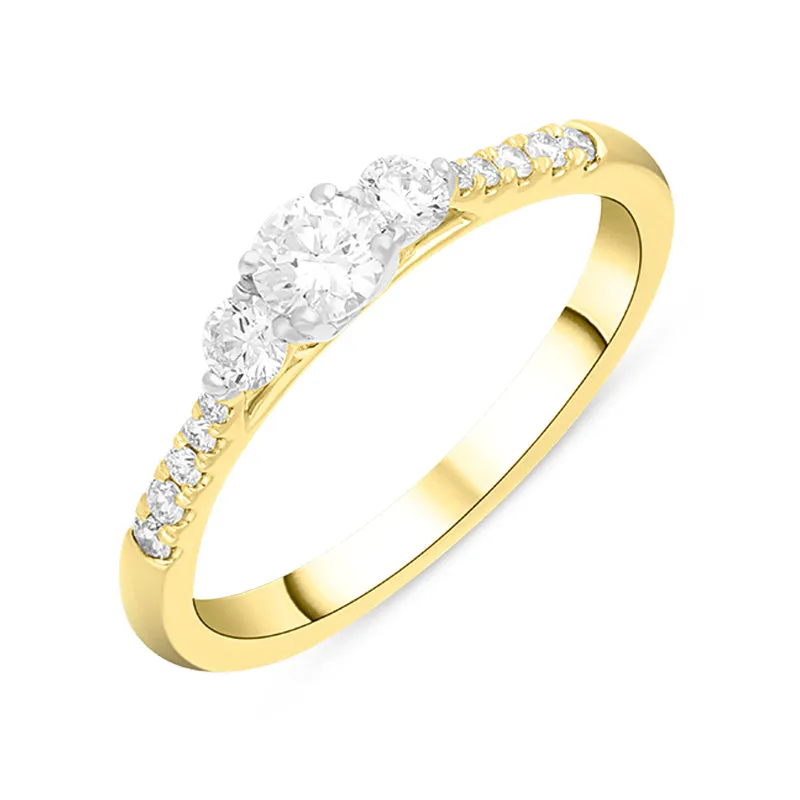 18ct Yellow Gold Diamond Three Stone Shoulder Set Ring made by C.W. Sellors