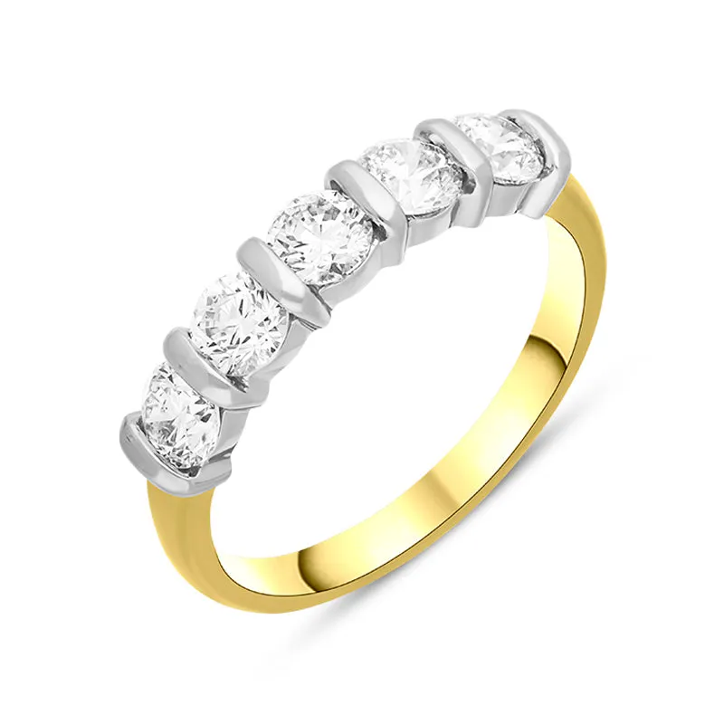 18ct Yellow Gold Diamond Five Stone Bar Set Half Eternity Ring made by C.W. Sellors
