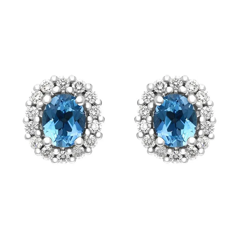 18ct White and Yellow Gold 0.66ct Aquamarine Diamond Oval Cluster Stud Earrings made by C.W. Sellors