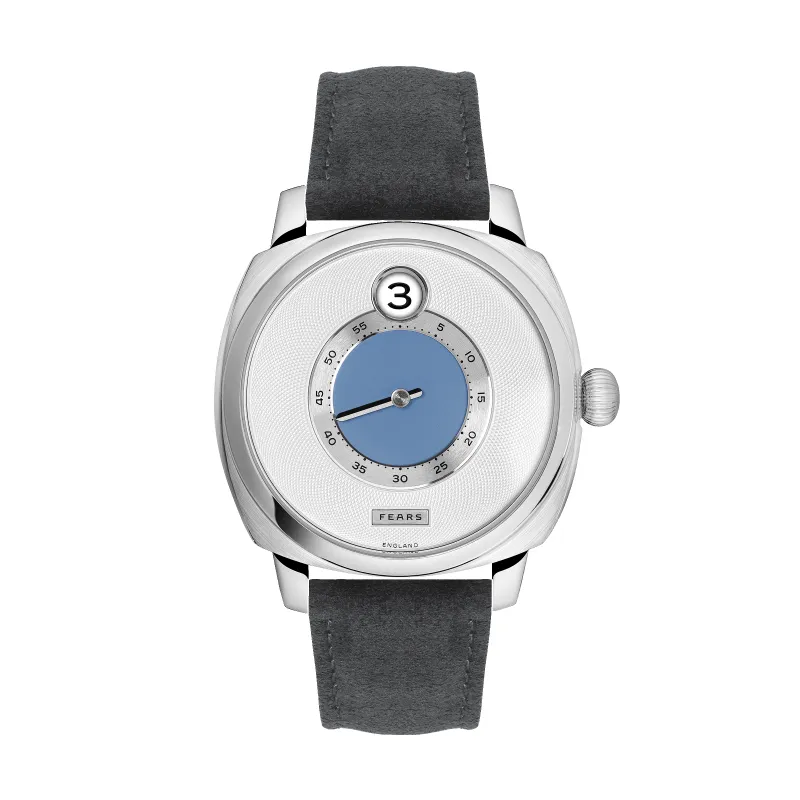 Fears Brunswick 40.5 Jump Hour China Blue Alcantara Watch made by C.W. Sellors