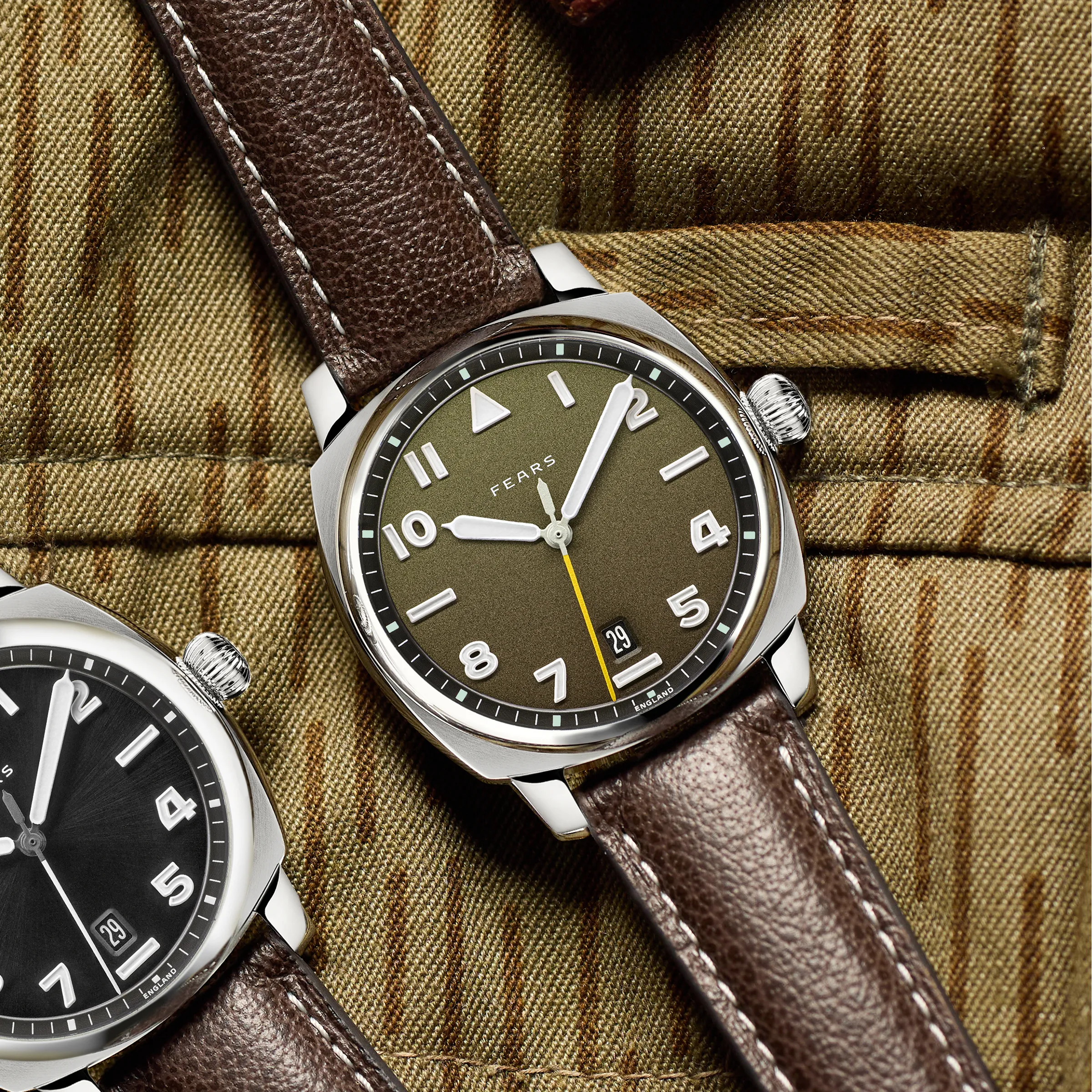Fears Brunswick 40 Filton Squadron Green Leather Strap Watch sold by C.W. Sellors product image thumbnail 4