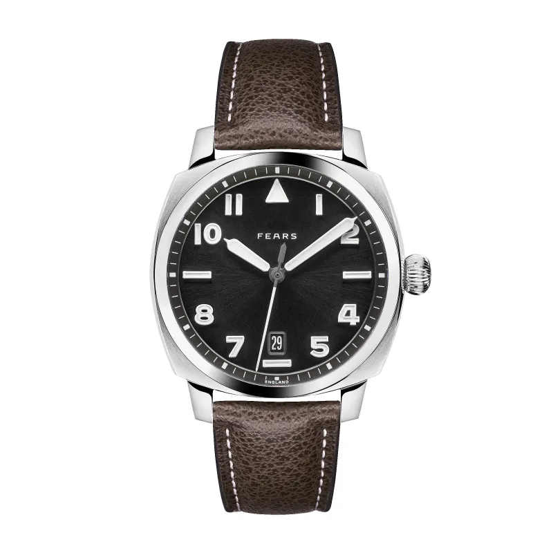 Fears Brunswick 40 Filton Raven Black Leather Strap Watch made by C.W. Sellors