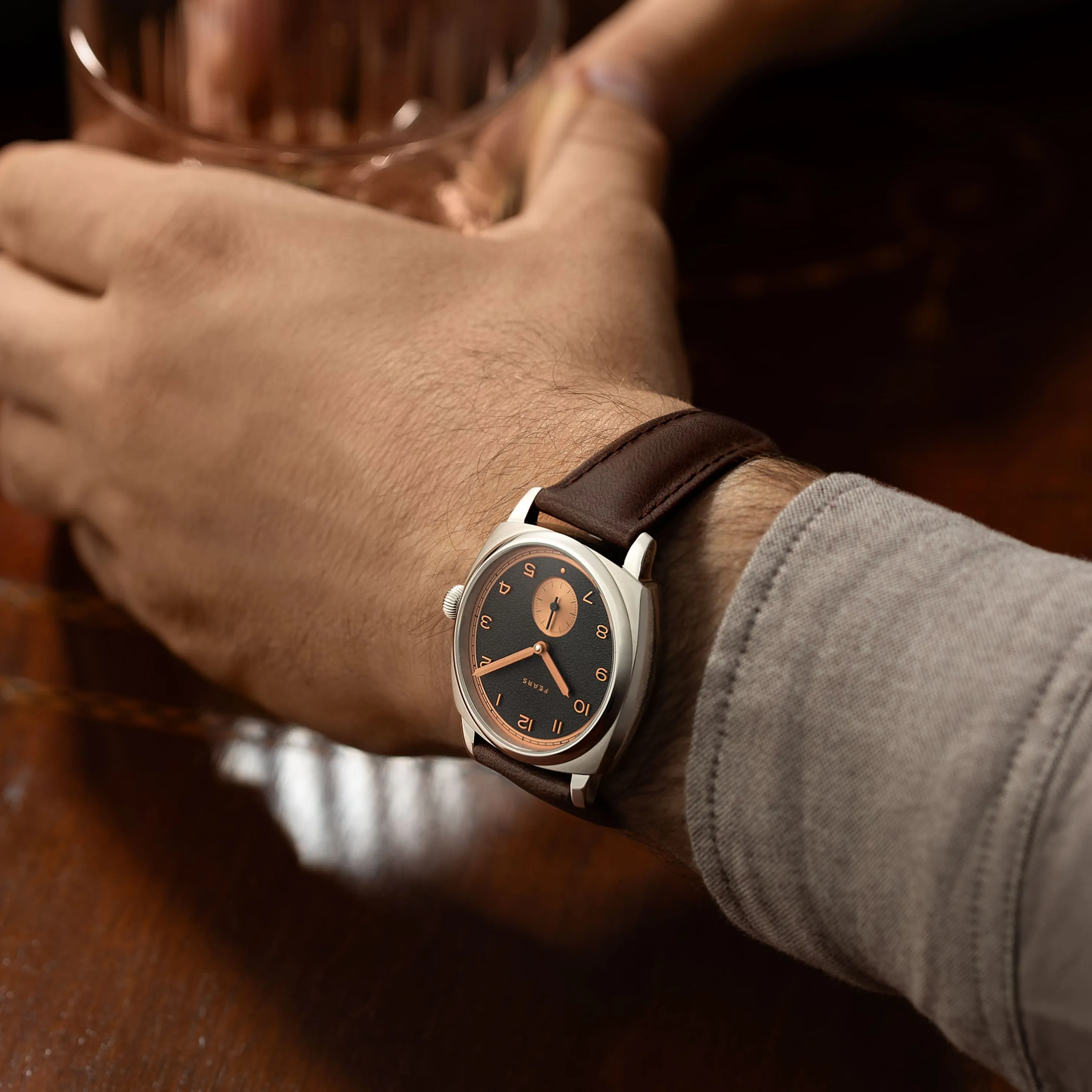 Fears Brunswick 38 Charcoal Rose Leather Strap Watch sold by C.W. Sellors product image thumbnail 4