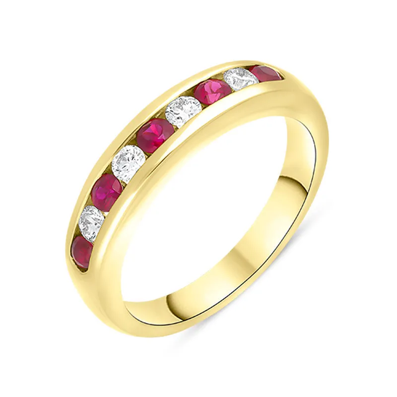 18ct Yellow Gold Ruby Diamond Channel Set Half Eternity Ring made by C.W. Sellors