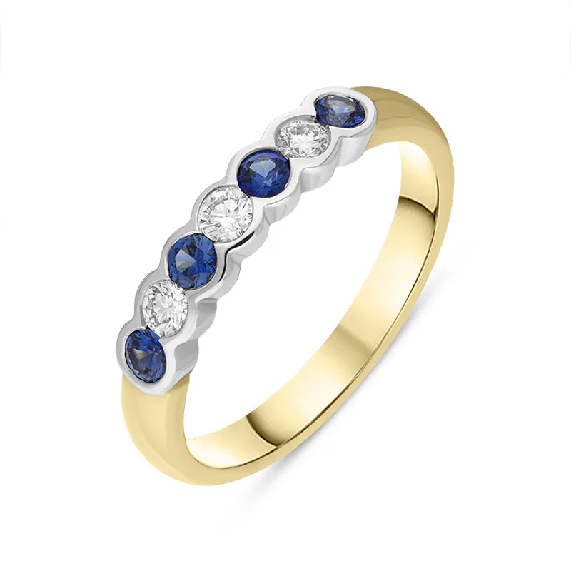 18ct Yellow Gold Sapphire Diamond Seven Stone Ring made by C.W. Sellors