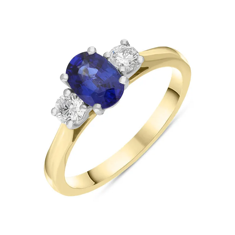18ct Yellow Gold Sapphire Diamond Three Stone Ring sold by C.W. Sellors