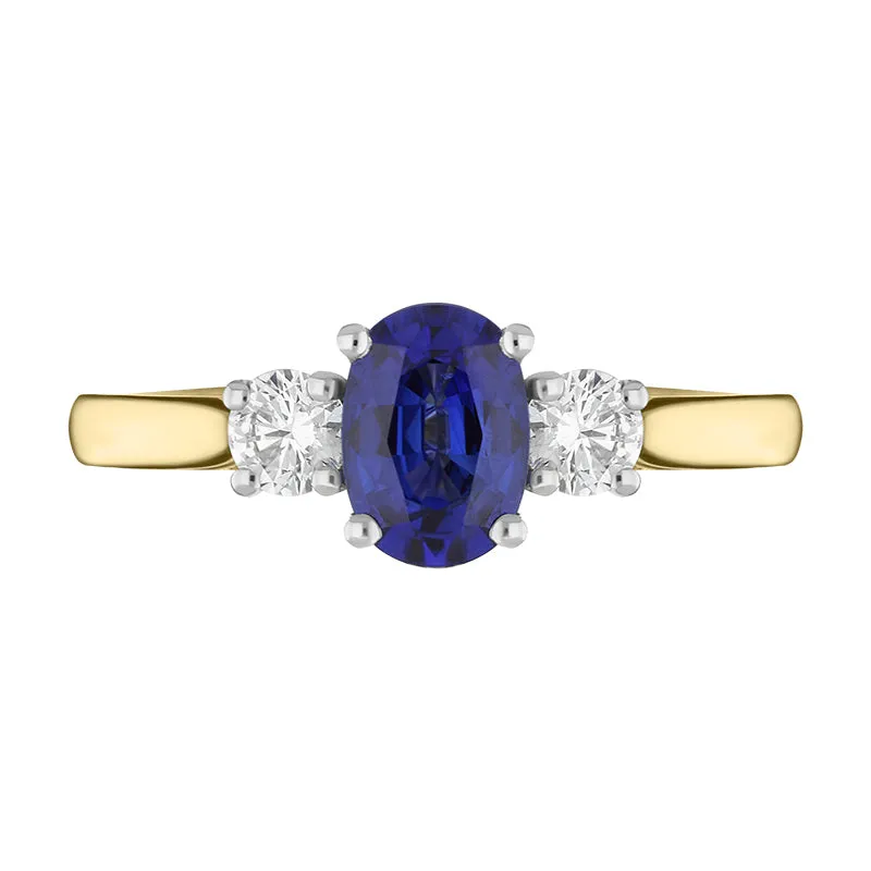 18ct Yellow Gold Sapphire Diamond Three Stone Ring sold by C.W. Sellors product image thumbnail 2