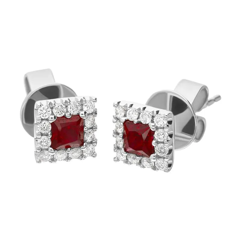 18ct White Gold Ruby Diamond Square Cluster Stud Earrings sold by C.W. Sellors product image thumbnail 2