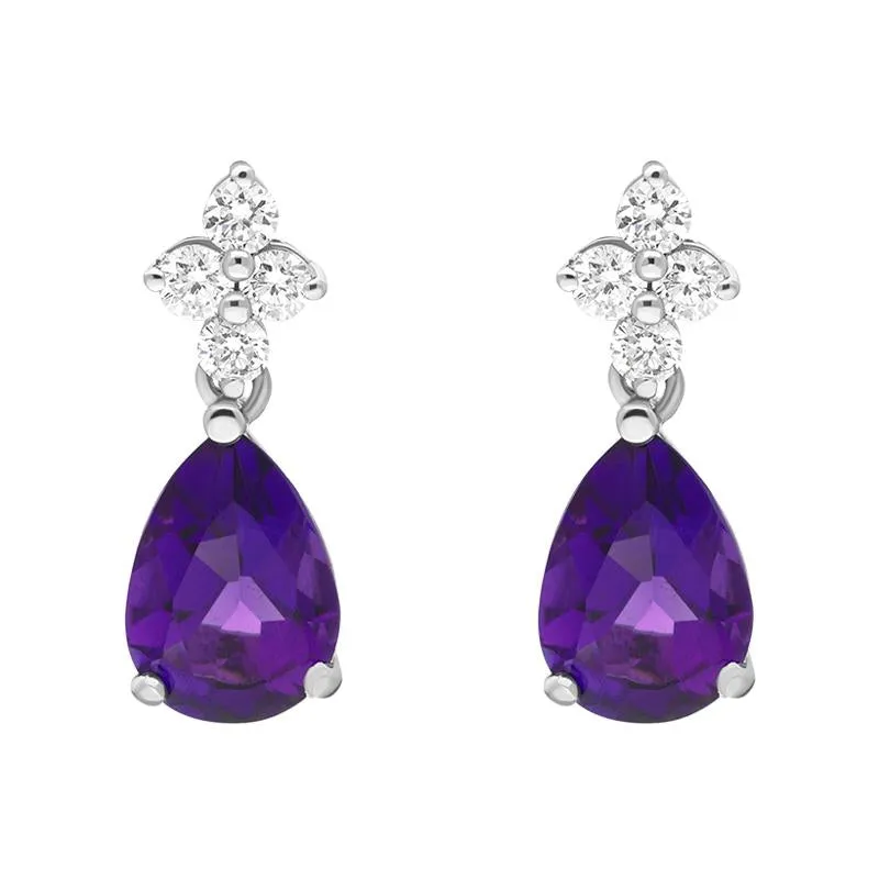 18ct White Gold Amethyst Diamond Pear Drop Earrings made by C.W. Sellors