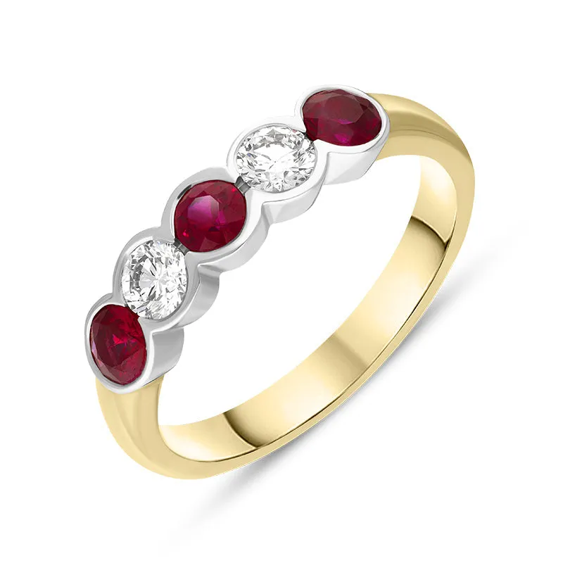 18ct Yellow Gold Ruby Diamond Half Eternity Ring made by C.W. Sellors
