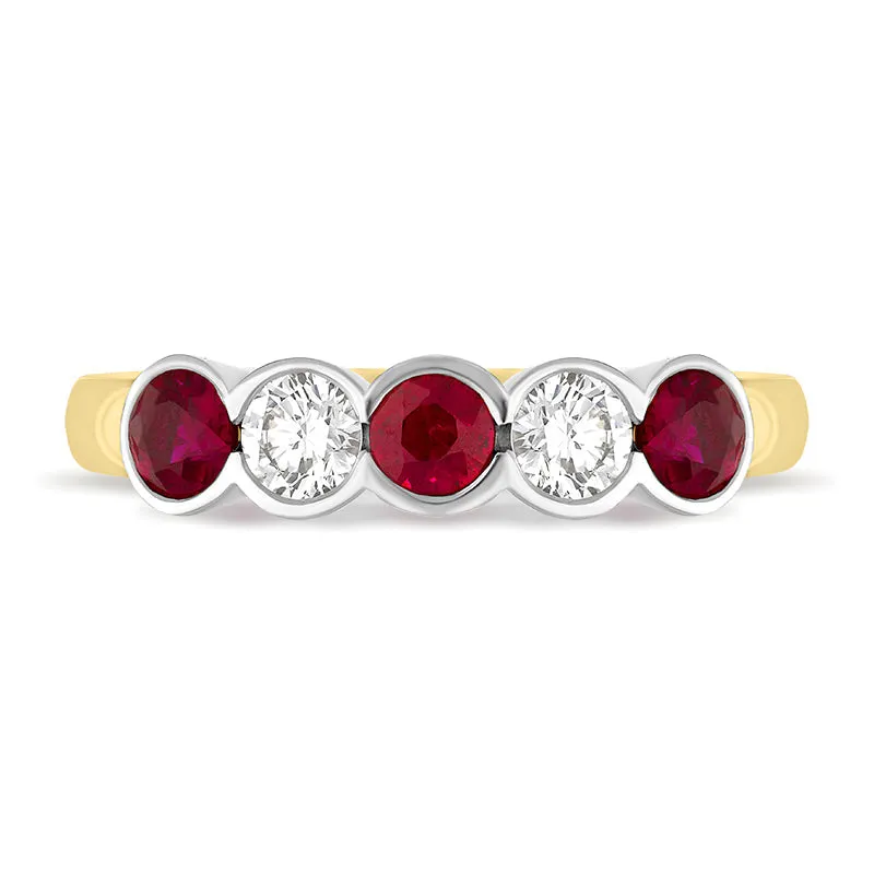 18ct Yellow Gold Ruby Diamond Half Eternity Ring sold by C.W. Sellors product image thumbnail 2