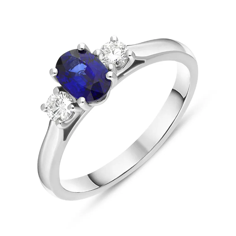 Platinum Sapphire Diamond Oval Cut Three Stone Ring made by C.W. Sellors