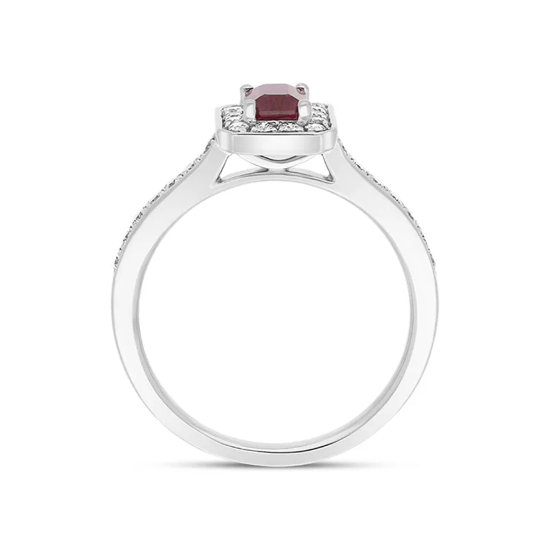 18ct White Gold Ruby Diamond Emerald Cut Shoulder Set Cluster Ring sold by C.W. Sellors product image thumbnail 3