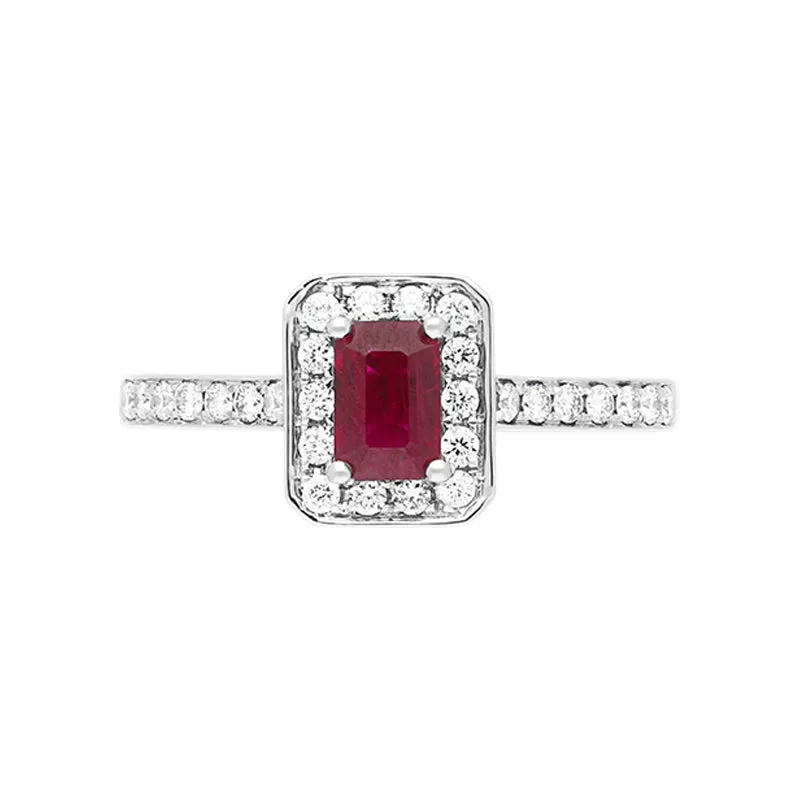 18ct White Gold Ruby Diamond Emerald Cut Shoulder Set Cluster Ring sold by C.W. Sellors product image thumbnail 2