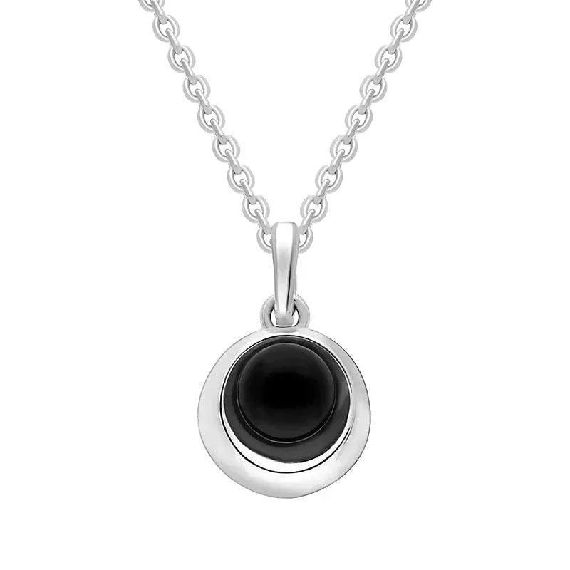Sterling Silver Whitby Jet Petite Round Pendant made by C.W. Sellors