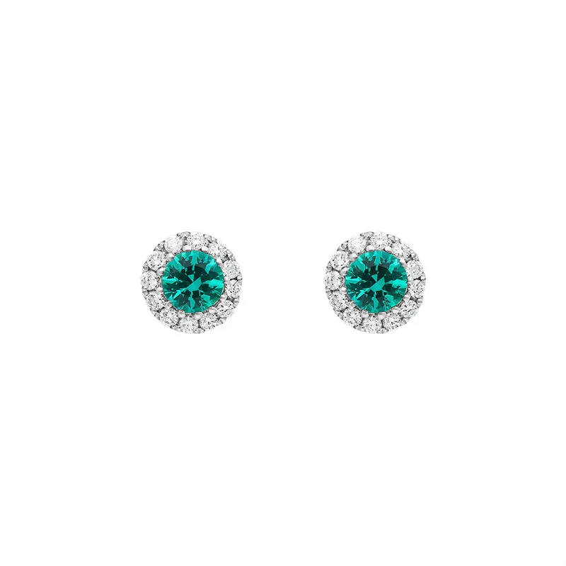 18ct White Gold Emerald and Diamond Round Stud Earrings made by C.W. Sellors