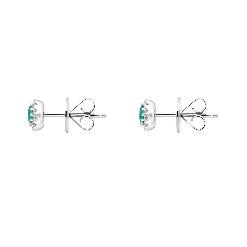 18ct White Gold Emerald and Diamond Round Stud Earrings sold by C.W. Sellors product image thumbnail 2