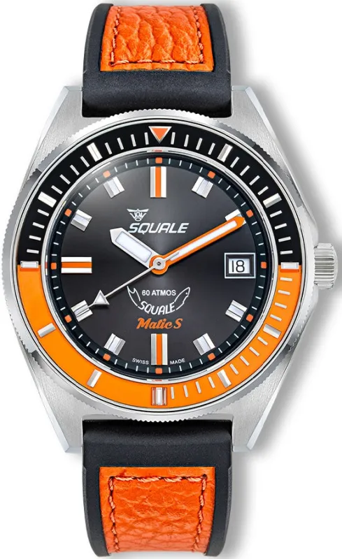 Squale Matic S Orange HydroLeather Watch made by C.W. Sellors