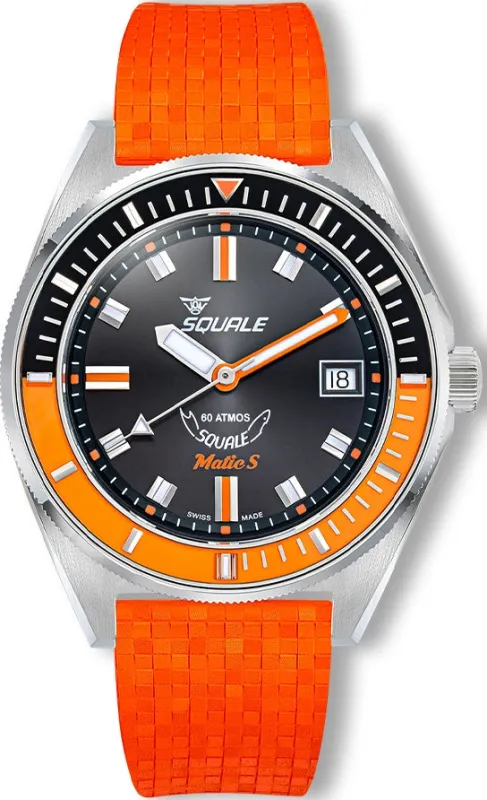 Squale Matic S Orange Mosaic Rubber Watch made by C.W. Sellors