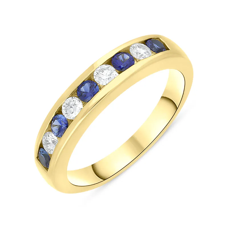 18ct Yellow Gold Sapphire Diamond Nine Stone Channel Set Half Eternity Ring made by C.W. Sellors