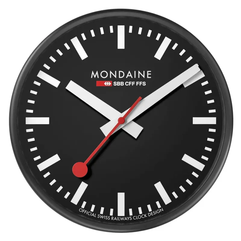 Mondaine Clock Wall Black Frame 25cm Watch made by Mondaine