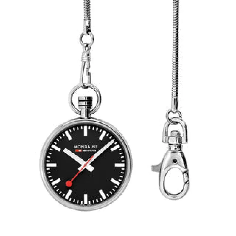 Mondaine Black Dial Pocket Watch made by Mondaine