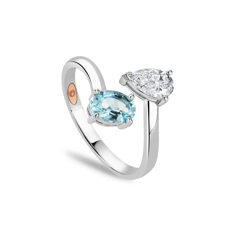 Clogau Promises 9ct White Gold 0.5ct Lab-Grown Diamond & Aquamarine Oval Cut Ring made by C.W. Sellors
