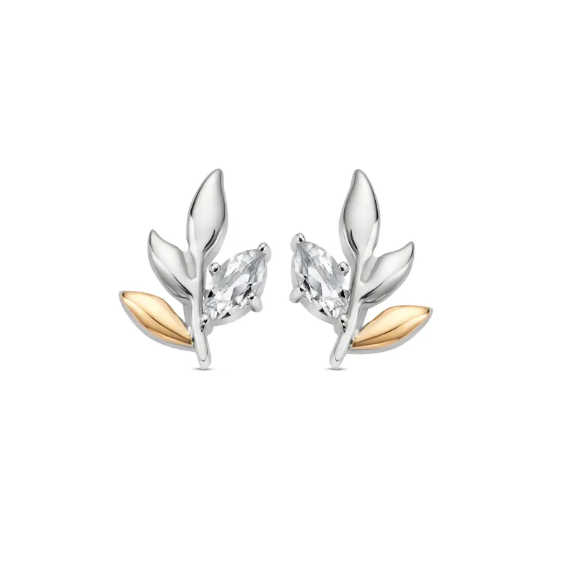 Clogau Royal Clogau Sterling Silver Topaz Leaf Stud Earrings made by C.W. Sellors
