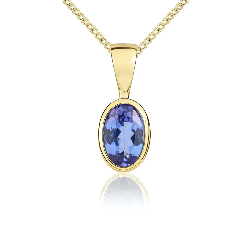 9ct Yellow Gold Tanzanite 6x4mm Oval Rub Over Set Pendant made by C.W. Sellors