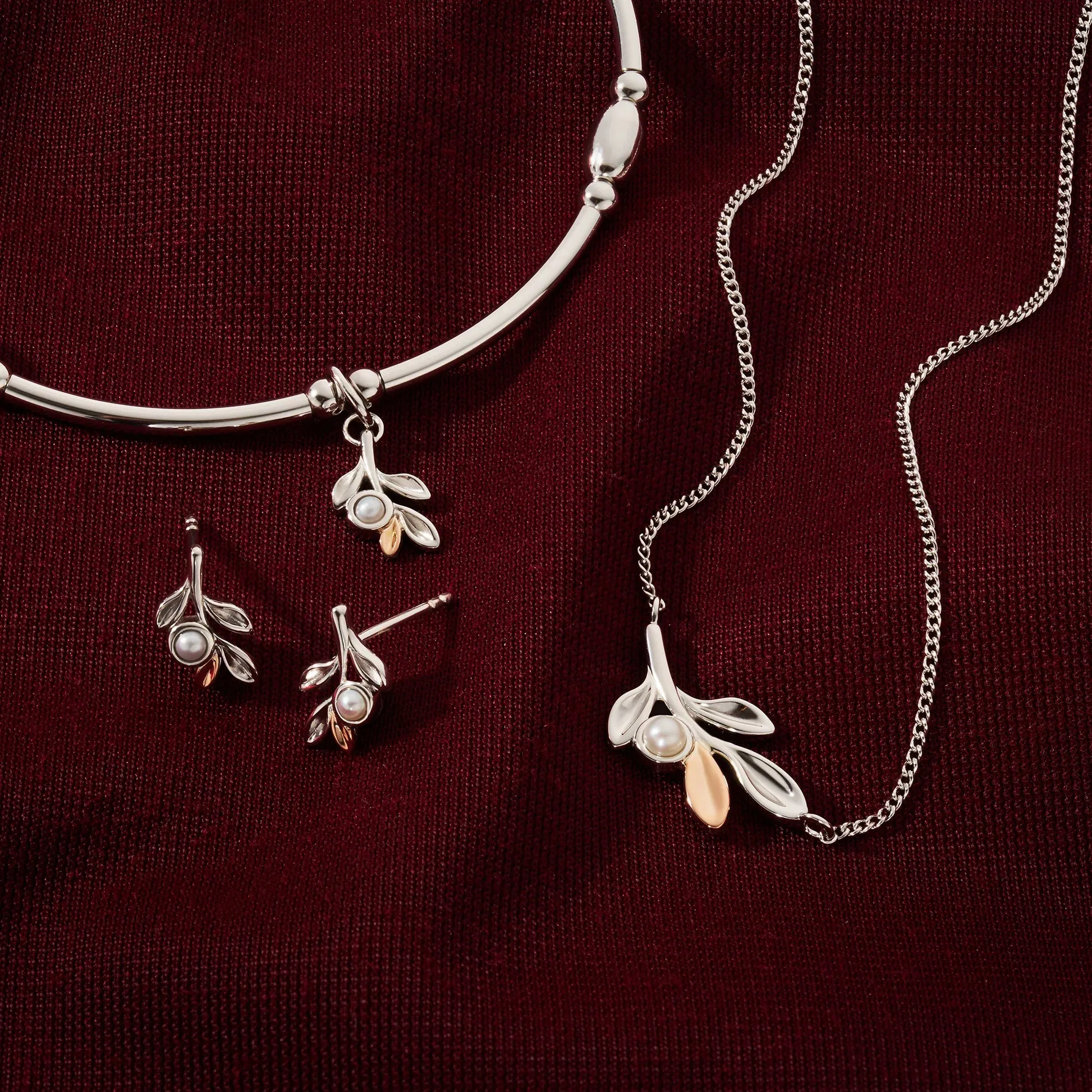 Clogau Christmas Sterling Silver Pearl Mistletoe Necklace sold by C.W. Sellors product image thumbnail 2