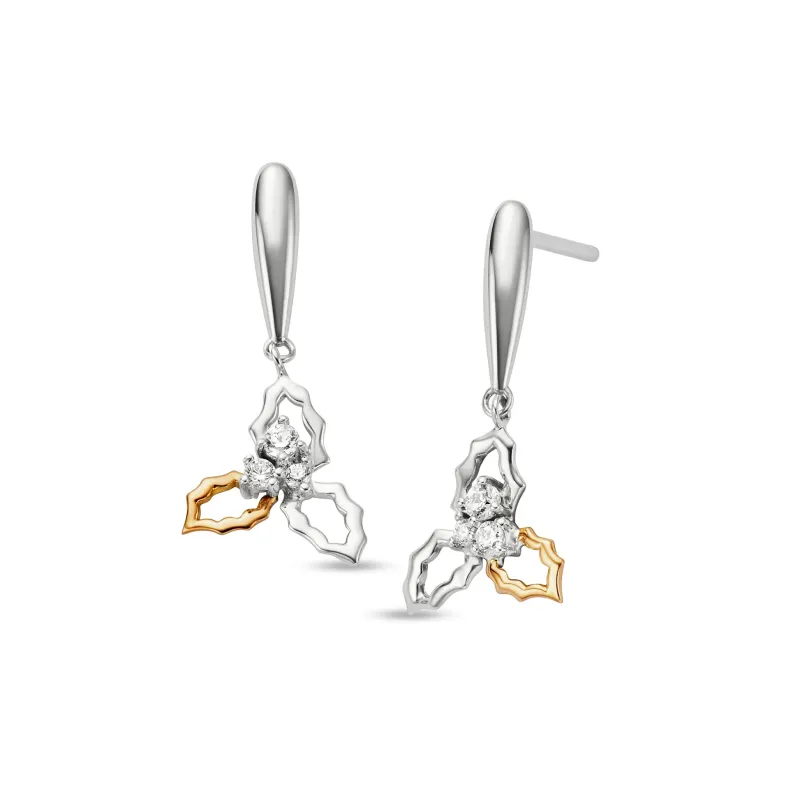 Clogau Christmas Sterling Silver Zirconia Holly Drop Earrings made by C.W. Sellors