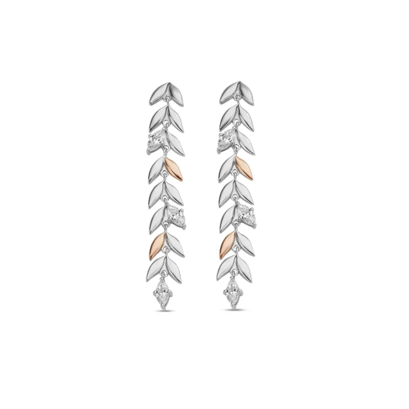 Royal Clogau Sterling Silver Swarovski Zirconia Leaf Drop Earrings made by C.W. Sellors