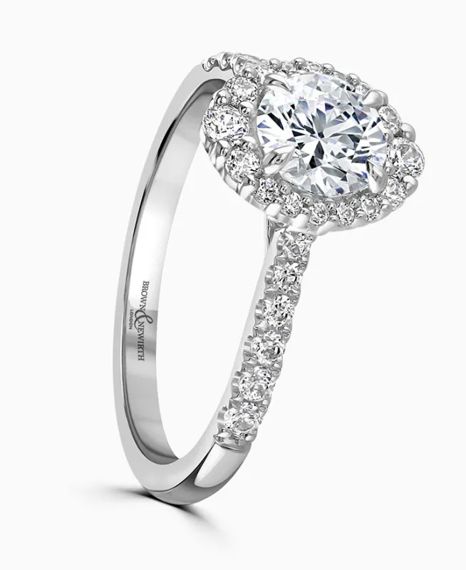 18ct White Gold 1.40ct Lab Grown Graduated Halo Diamond Band Engagement Ring made by C.W. Sellors